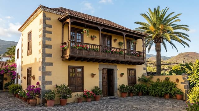 Casa tradicional canaria con balcón de madera